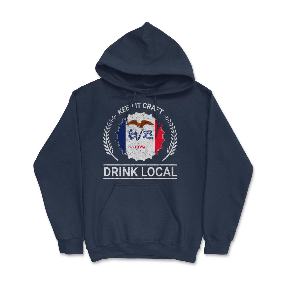 Drink Local Iowa Vintage Craft Beer Bottle Cap Brewing - Hoodie - Navy