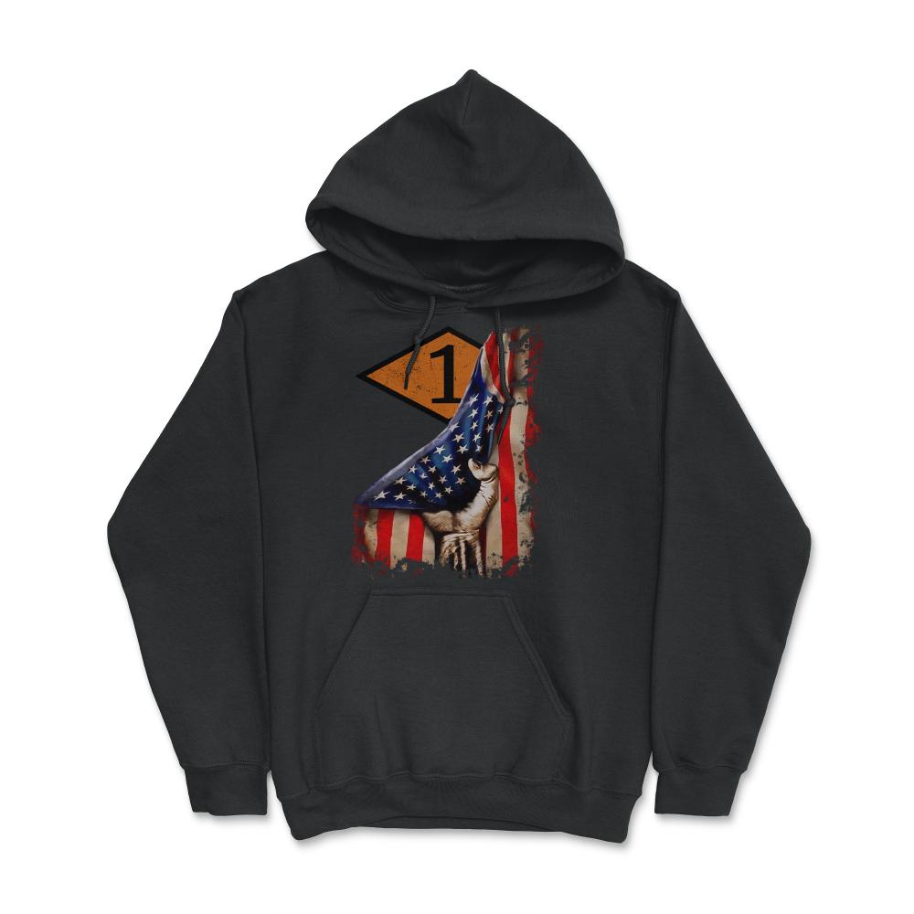 First 1st Ranger Battalion Orange Diamond USA Flag Pull Back - Hoodie - Black