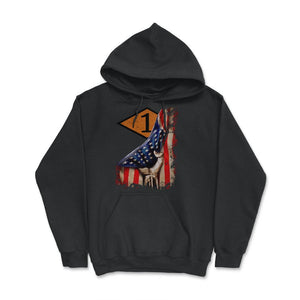 First 1st Ranger Battalion Orange Diamond USA Flag Pull Back - Hoodie - Black