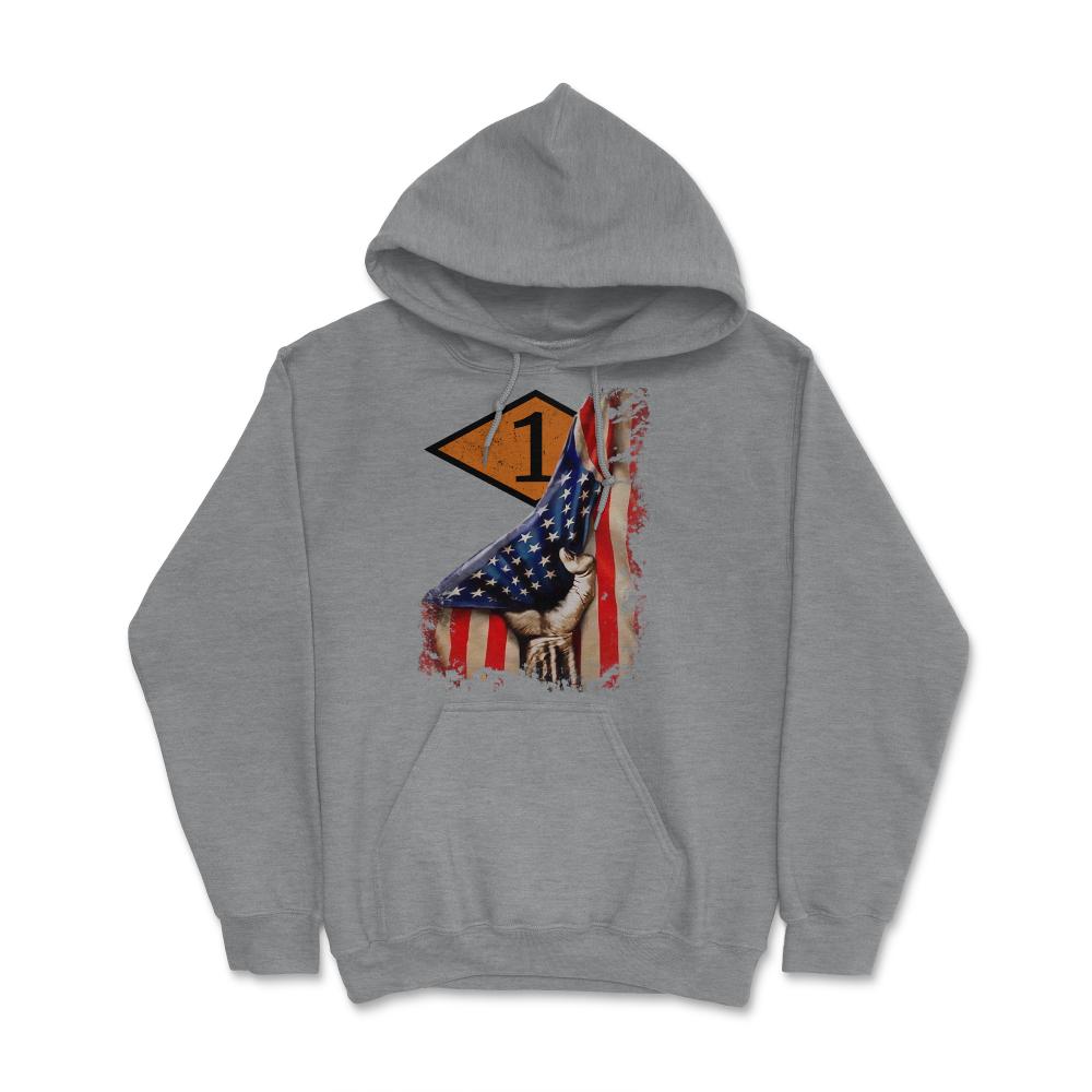 First 1st Ranger Battalion Orange Diamond USA Flag Pull Back - Hoodie - Grey Heather