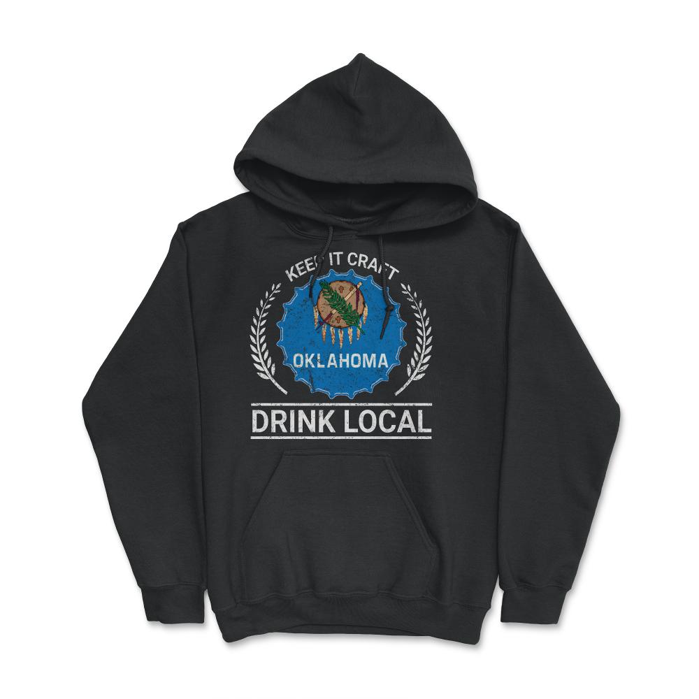 Drink Local Oklahoma Vintage Craft Beer Bottle Cap Brewing - Hoodie - Black