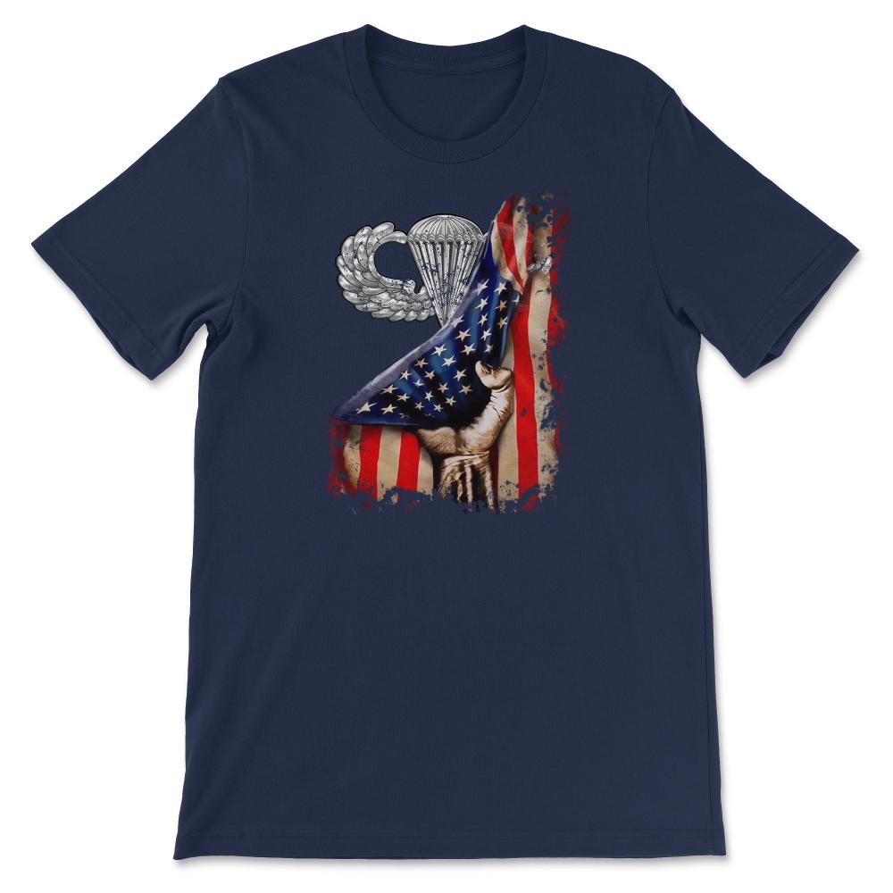 Airborne Wings US Flag Pull Back Military Paratrooper Gift - Unisex T-Shirt - Navy