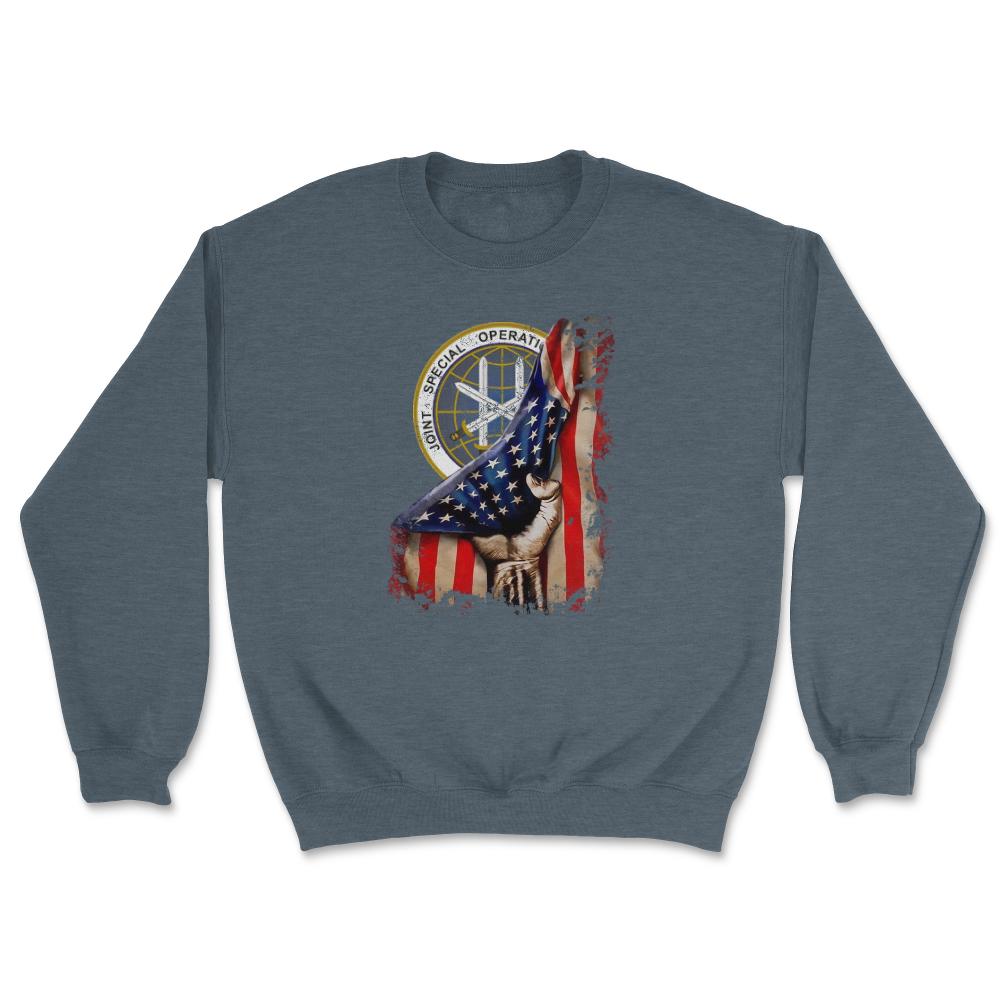 JSOC Patch Flag Pull Back Patriotic Special Operations - Unisex Sweatshirt - Dark Grey Heather