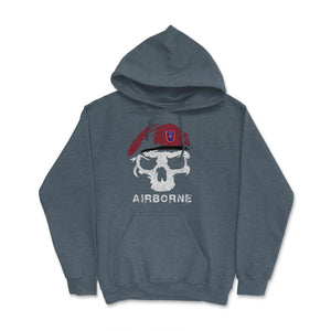 Vintage Army 82nd Airborne All The Way Skull Maroon Beret Paratrooper - Hoodie - Dark Grey Heather