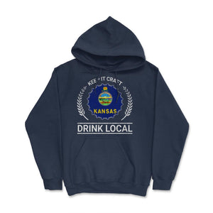 Drink Local Kansas Vintage Craft Beer Bottle Cap Brewing - Hoodie - Navy