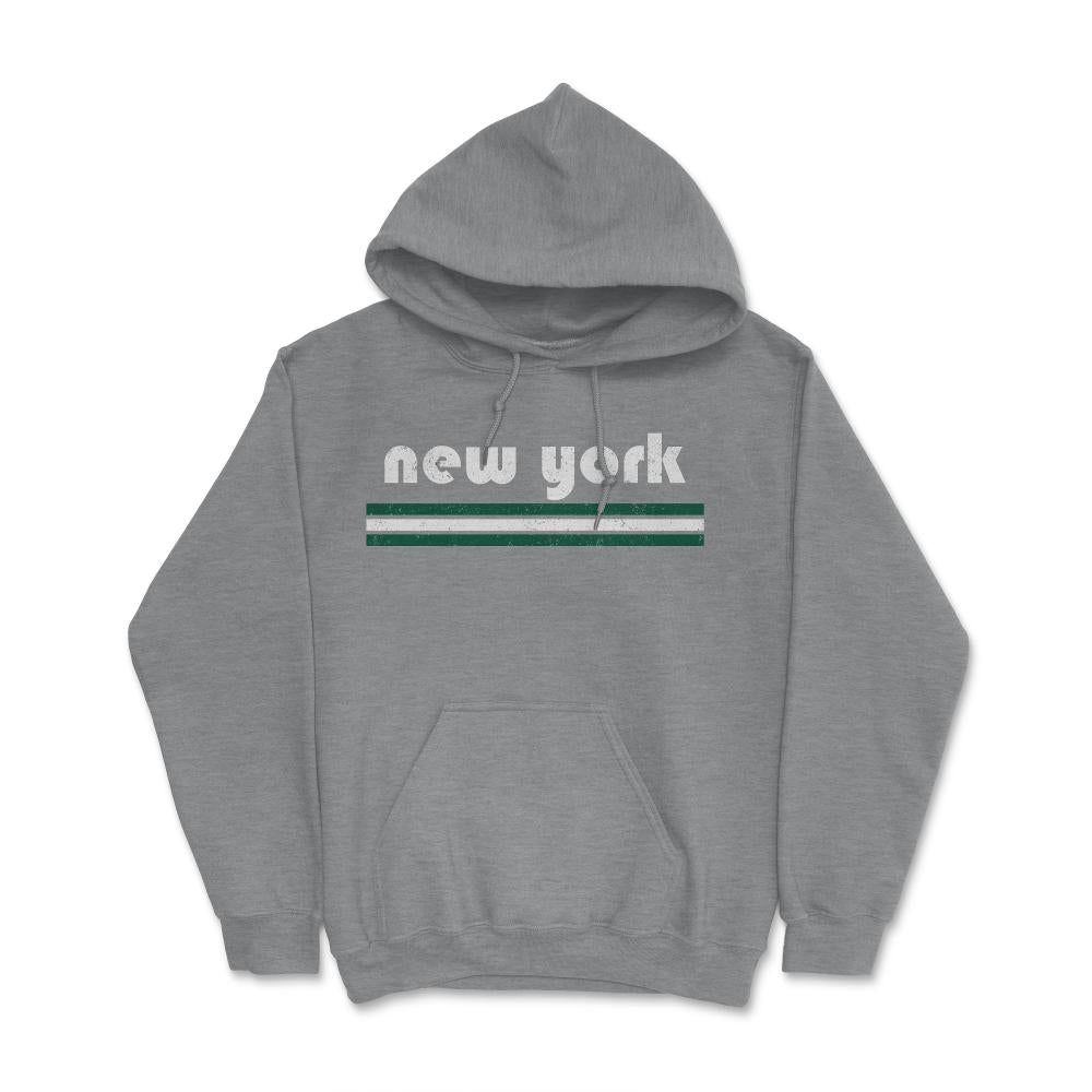 Vintage New York Retro Three Stripe Weathered - Hoodie - Grey Heather