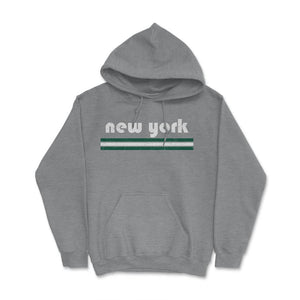Vintage New York Retro Three Stripe Weathered - Hoodie - Grey Heather