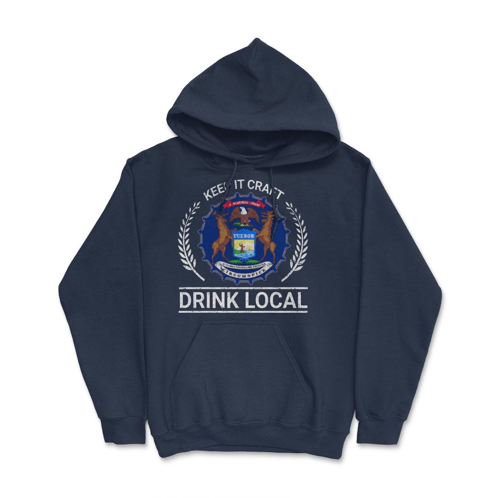 Drink Local Michigan Vintage Craft Beer Bottle Cap Brewing - Hoodie - Navy