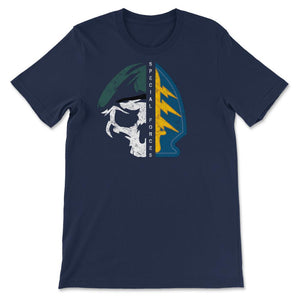 Army Special Forces Half Skull Half Patch De Oppresso Liber Green - Unisex T-Shirt - Navy