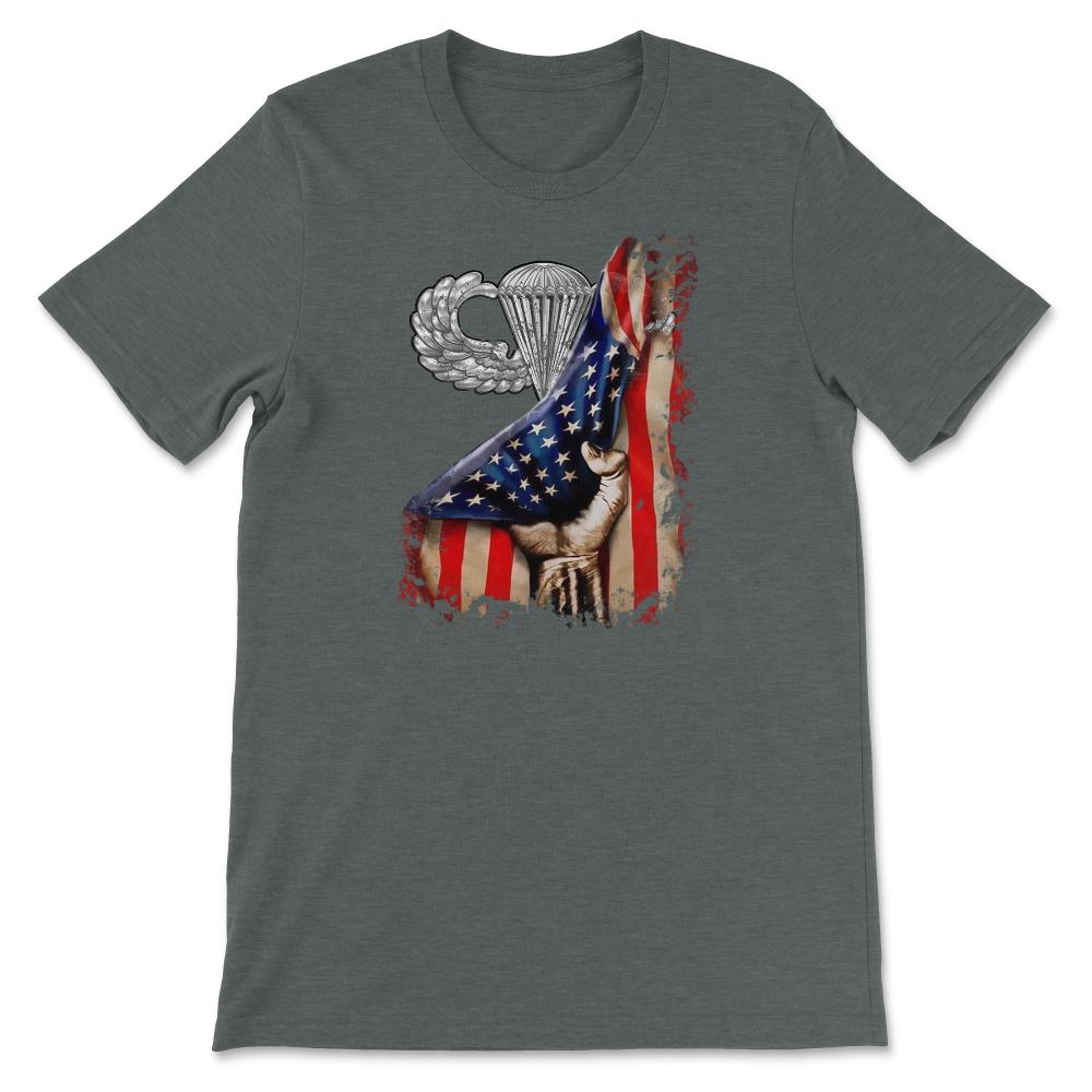 Airborne Wings US Flag Pull Back Military Paratrooper Gift - Unisex T-Shirt - Dark Grey Heather