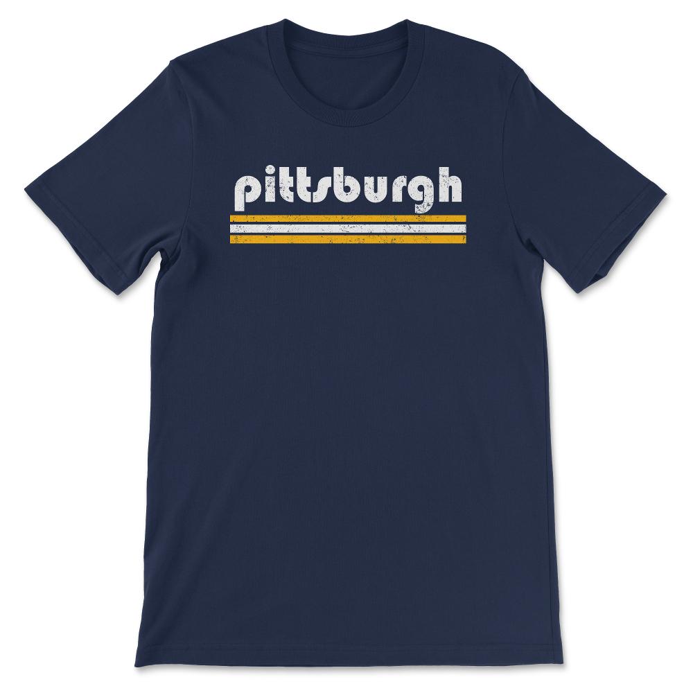 Vintage Pittsburgh Pennsylvania Retro Three Stripe Weathered - Unisex T-Shirt - Navy