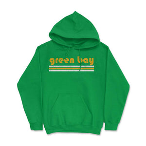 Vintage Green Bay Wisconsin Retro Three Stripe Weathered - Hoodie - Irish Green