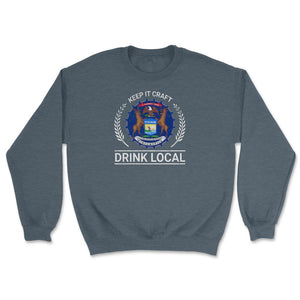 Drink Local Michigan Vintage Craft Beer Bottle Cap Brewing - Unisex Sweatshirt - Dark Grey Heather