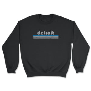 Vintage Detroit Michigan Retro Three Stripe Weathered - Unisex Sweatshirt - Black