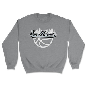 San Antonio Texas Basketball Fan City Skyline Classic Script - Unisex Sweatshirt - Grey Heather