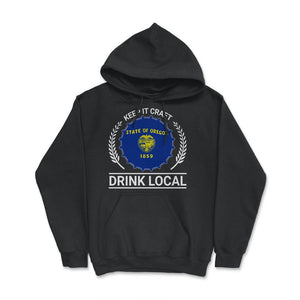 Drink Local Oregon Vintage Craft Beer Bottle Cap Brewing - Hoodie - Black