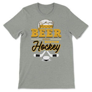 Beer and Boston Hockey Beer Drinking Massachusetts Hockey Fan Gameday - Unisex T-Shirt - Grey Heather