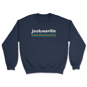 Vintage Jacksonville Florida Retro Three Stripe Weathered - Unisex Sweatshirt - Navy