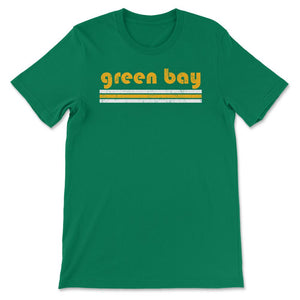 Vintage Green Bay Wisconsin Retro Three Stripe Weathered - Unisex T-Shirt - Kelly Green