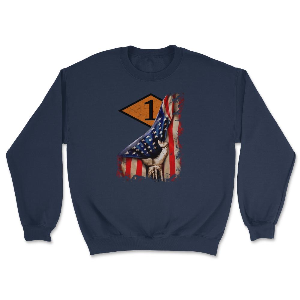 First 1st Ranger Battalion Orange Diamond USA Flag Pull Back - Unisex Sweatshirt - Navy