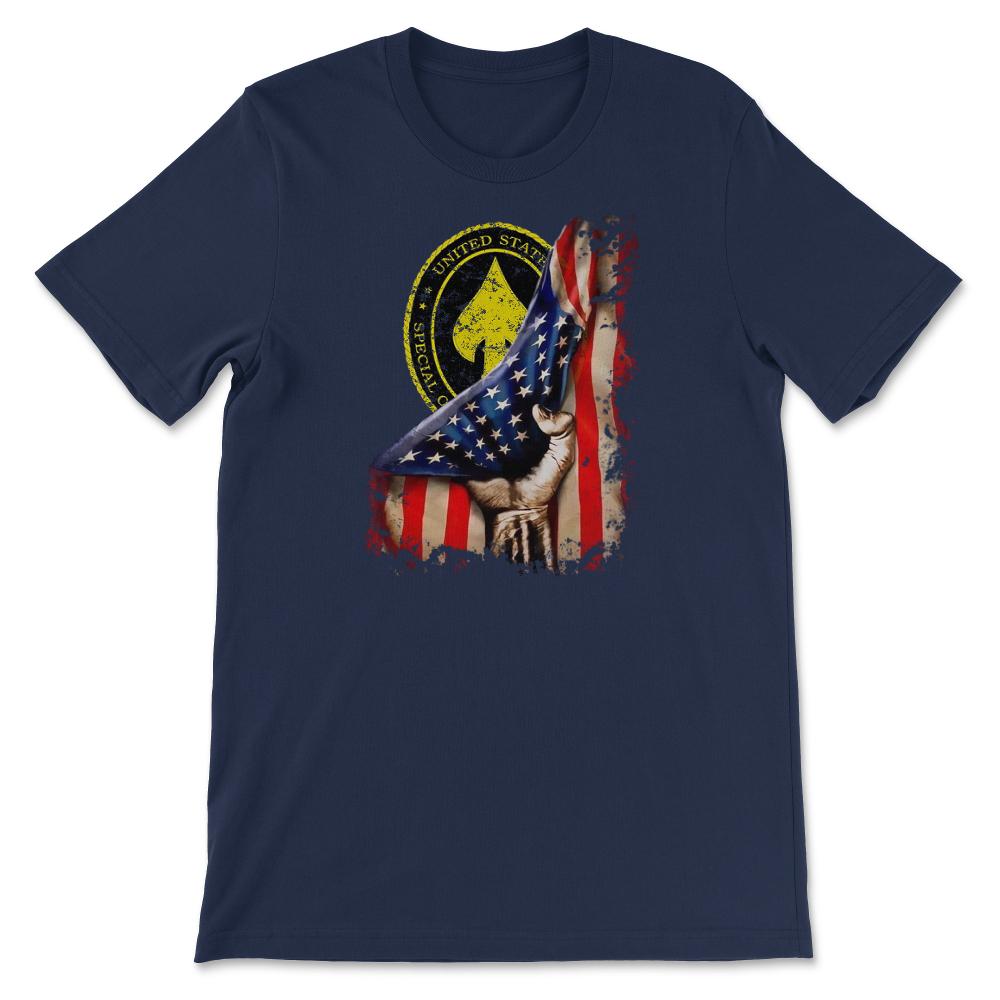 SOCOM Patch Flag Pull Back Patriotic Special Operations Gift - Unisex T-Shirt - Navy