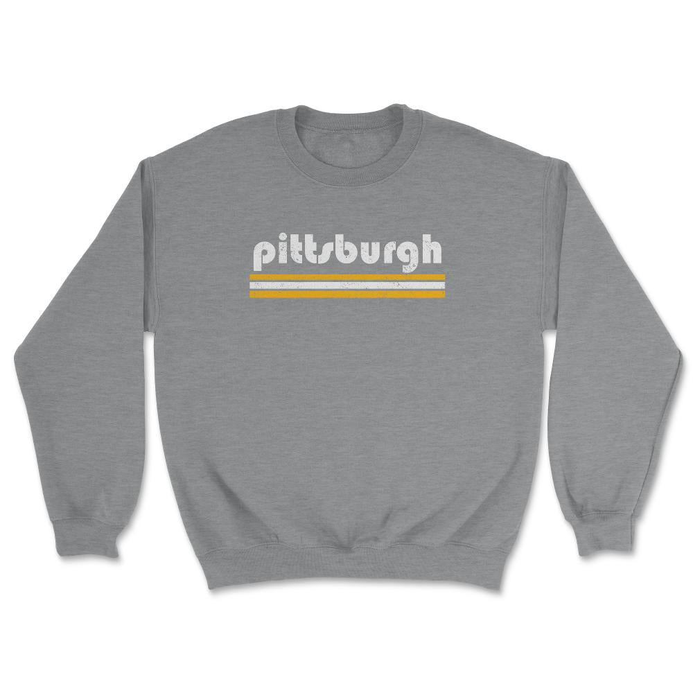 Vintage Pittsburgh Pennsylvania Retro Three Stripe Weathered - Unisex Sweatshirt - Grey Heather