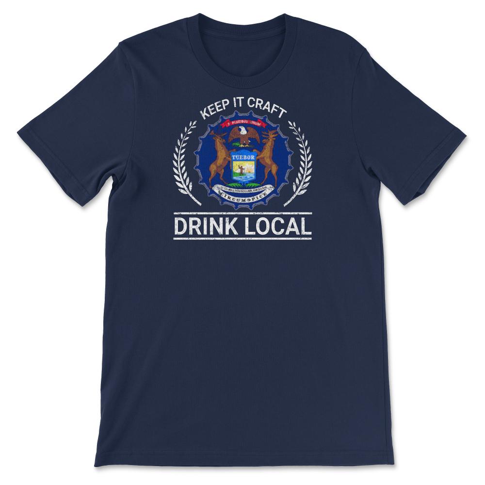Drink Local Michigan Vintage Craft Beer Bottle Cap Brewing - Unisex T-Shirt - Navy