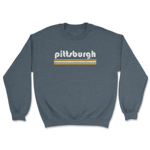 Vintage Pittsburgh Pennsylvania Retro Three Stripe Weathered - Unisex Sweatshirt - Dark Grey Heather