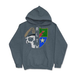 Vintage Army 75th Ranger Regiment DUI RLTW Half Skull Half Crest Tan - Hoodie - Dark Grey Heather