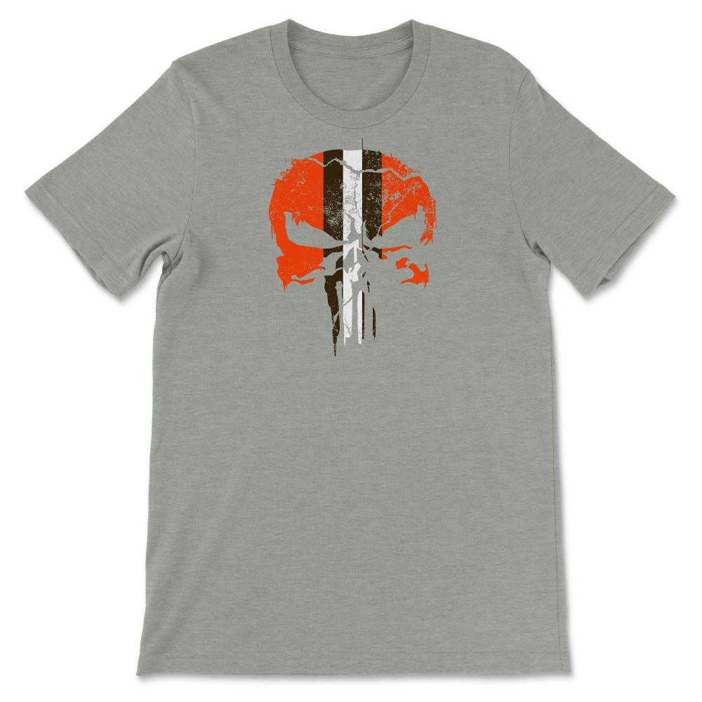 Cleveland Football Skull Weathered Helmet Stripe Fan - Unisex T-Shirt - Grey Heather