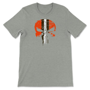 Cleveland Football Skull Weathered Helmet Stripe Fan - Unisex T-Shirt - Grey Heather