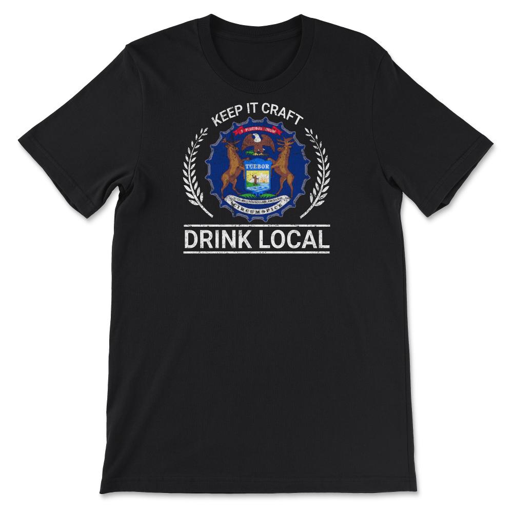 Drink Local Michigan Vintage Craft Beer Bottle Cap Brewing - Unisex T-Shirt - Black