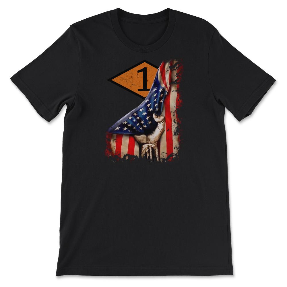 First 1st Ranger Battalion Orange Diamond USA Flag Pull Back - Unisex T-Shirt - Black