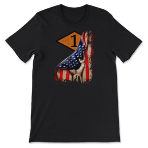 First 1st Ranger Battalion Orange Diamond USA Flag Pull Back - Unisex T-Shirt - Black