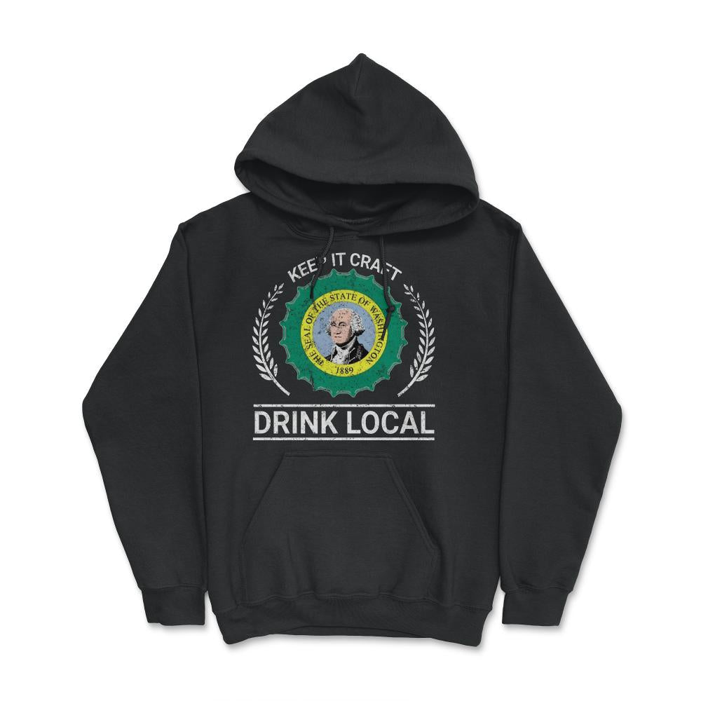 Drink Local Washington State Vintage Craft Beer Bottle Cap Brewing - Hoodie - Black