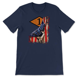 First 1st Ranger Battalion Orange Diamond USA Flag Pull Back - Unisex T-Shirt - Navy