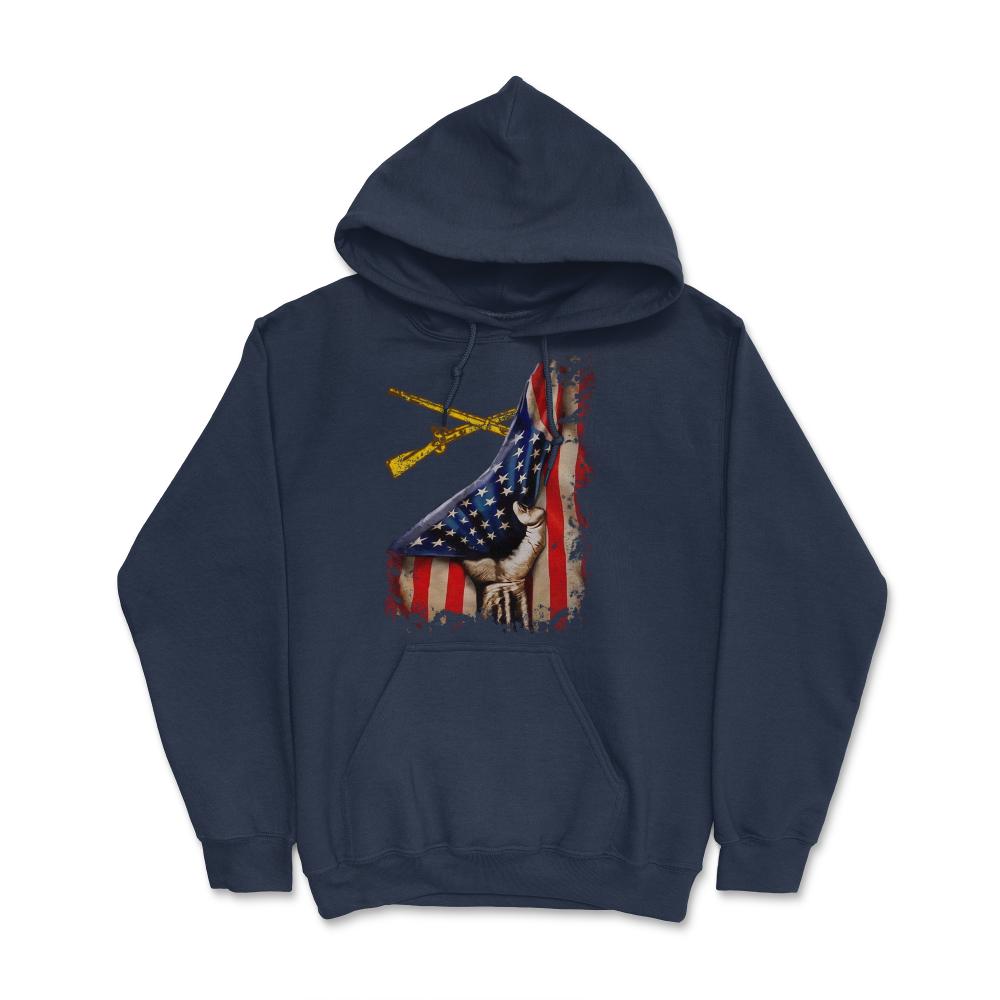 Infantry Rifles Combat Infantrymen US Flag Patriotic Soldier - Hoodie - Navy