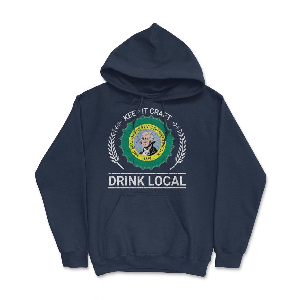 Drink Local Washington State Vintage Craft Beer Bottle Cap Brewing - Hoodie - Navy