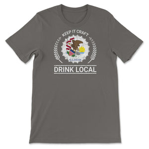 Drink Local Illinois Vintage Craft Beer Bottle Cap Brewing - Unisex T-Shirt - Smoke Grey