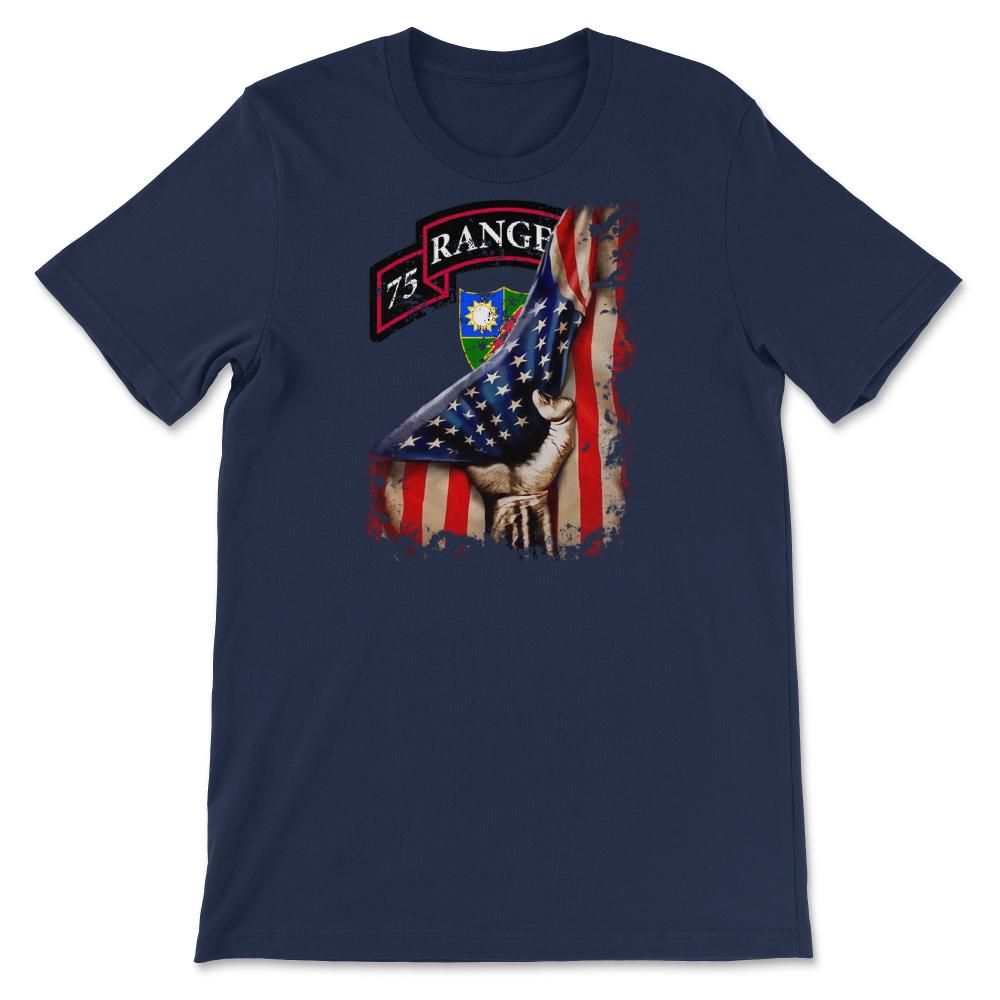 75th Ranger Regiment Scroll USA Flag Pull Back Patriotic Military Gift - Unisex T-Shirt - Navy