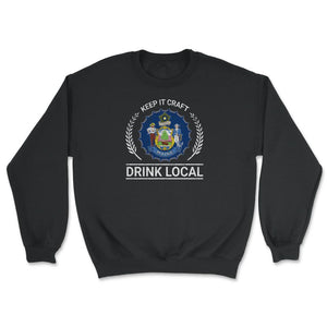 Drink Local Maine Vintage Craft Beer Bottle Cap Brewing - Unisex Sweatshirt - Black