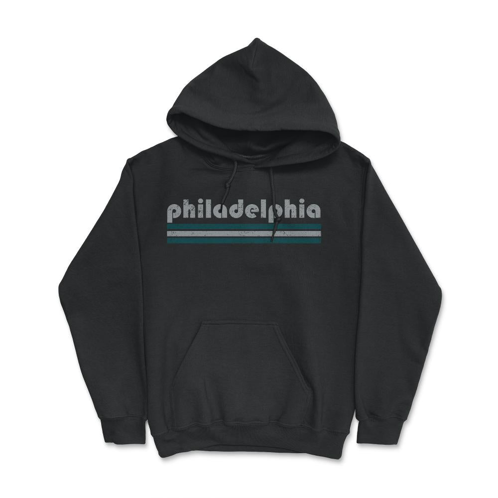 Vintage Philadelphia Pennsylvania Retro Three Stripe Weathered - Hoodie - Black