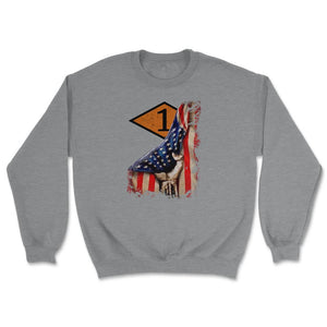 First 1st Ranger Battalion Orange Diamond USA Flag Pull Back - Unisex Sweatshirt - Grey Heather