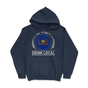 Drink Local Pennsylvania Vintage Craft Beer Bottle Cap Brewing - Hoodie - Navy