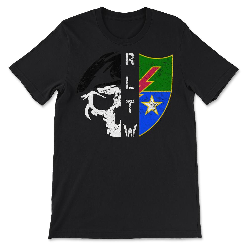 75th Vintage Army 75th Ranger Regiment DUI RLTW Half Skull Half Crest - Unisex T-Shirt - Black