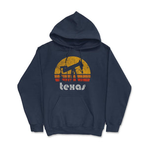 Vintage Texas Oil Pump Retro Sunset Weathered Oil Rig - Hoodie - Navy