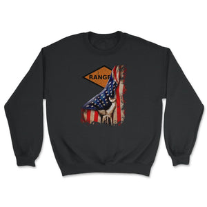 Orange Ranger Diamond USA Flag Pull Back Patriotic Military Gift - Unisex Sweatshirt - Black