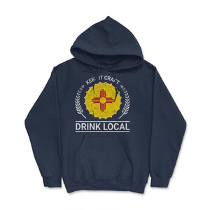 Drink Local New Mexico Vintage Craft Beer Bottle Cap Brewing - Hoodie - Navy