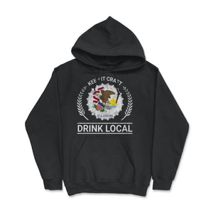 Drink Local Illinois Vintage Craft Beer Bottle Cap Brewing - Hoodie - Black