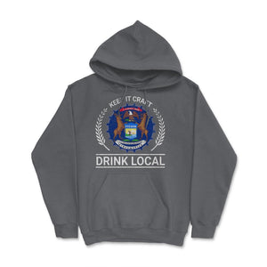 Drink Local Michigan Vintage Craft Beer Bottle Cap Brewing - Hoodie - Smoke Grey